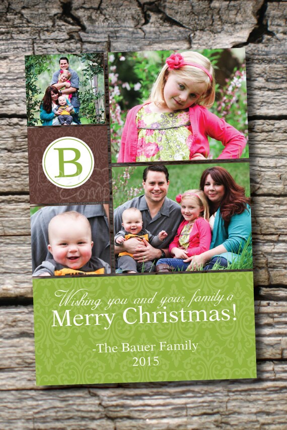 DAMASK INITIAL Custom Christmas Holiday Photo Digital Card- diy, you print, printable Il_570xn