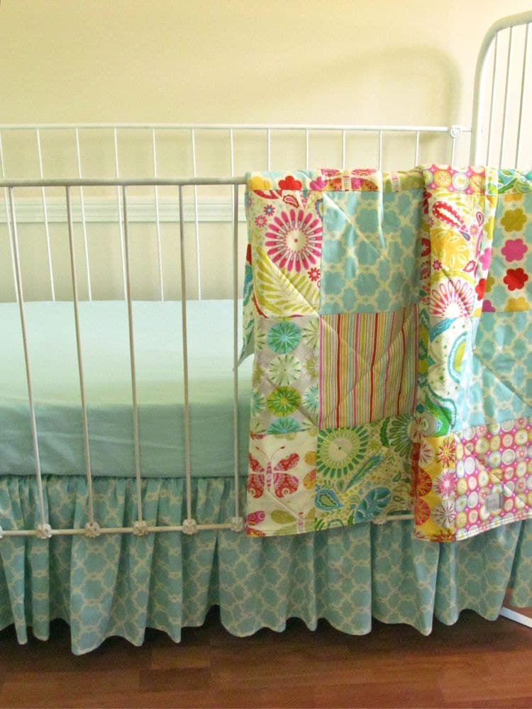 2 Pc Baby Quilt and Gathered Crib Skirt Kumari Garden