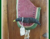 Primitive folk art watermelon crow make-do, primitive summer, primitive crow, prim watermelon, primitive summer