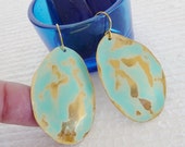 Brass earrings, raw brass, dangle, long, big, pastel, teal,mint, hammered, unique, gold, boho, summer, domed, brass jewelry, gold mint Brass earrings, raw brass, dangle, long, big, pastel, teal,mint, hammered, unique, gold, boho, summer, domed, brass jewelry, gold mint