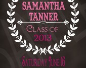 Senior High School Graduation Party Printable Invitation - Laurel Leaves - Custom, DIY, School Colors, Print Graduation - Chalkboard Invite Il_170x135