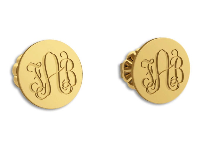 Monogram stud Earrings -14K gold, initial earrings, Personalized Earrings, Bridesmaid Earrings, stud Earrings, bridesmaid earrings