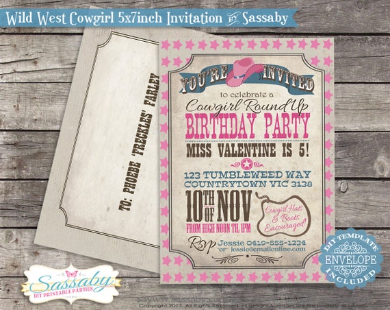 Cowgirl Invitation - Girls Birthday Party - DIY PRINTABLE FILE by Sassaby Il_570xn