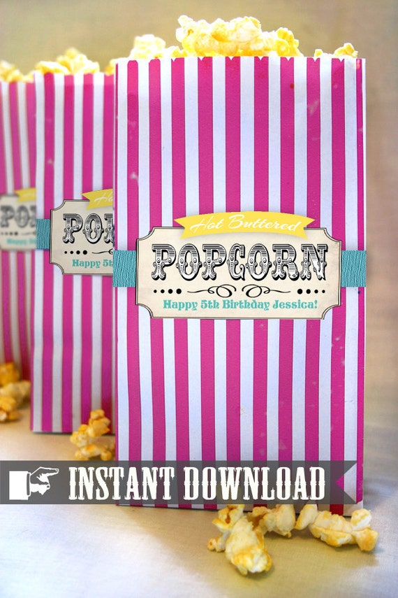DIY Popcorn Bag Printable Template - INSTANT DOWNLOAD - Vintage Circus Candy Combo Editable & Printable Party Decorations by Sassaby Il_570xn