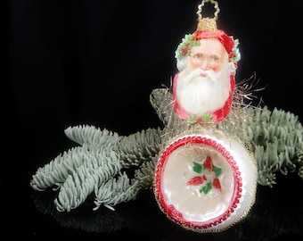 Victorian Christmas Ornament - Holly Santa || Victorian ornament, handmade, vintage, antique, Santa Claus, red, green