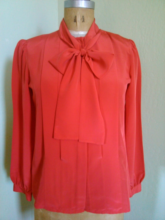 1980's Vintage Red Bow Tie Blouse