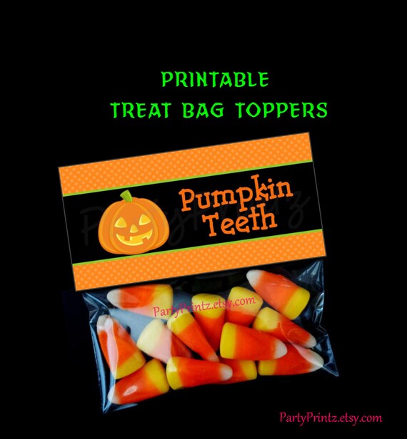 INSTANT DOWNLOAD - Printable - Pumpkin Teeth - Halloween Treat Bag Toppers - Il_570xn
