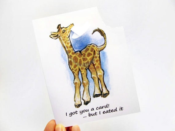 Giraffe Art Funny Card Blank Greeting Card Happy Birthday