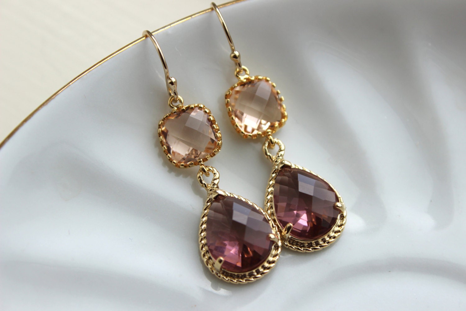 Blush Champagne Eggplant Earrings Gold Purple Earrings Two