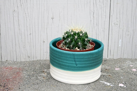 Indoor/outdoor Keramik Pflanzgefäß, Runde Türkis m Größe handgemachte