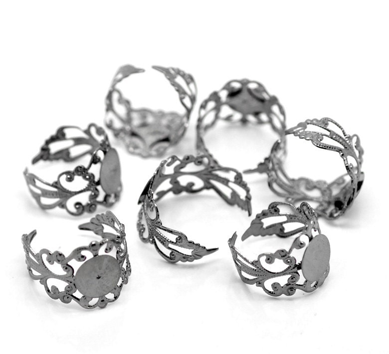 Silver Filigree Ring Setting Antique 8mm Setting 5pcs