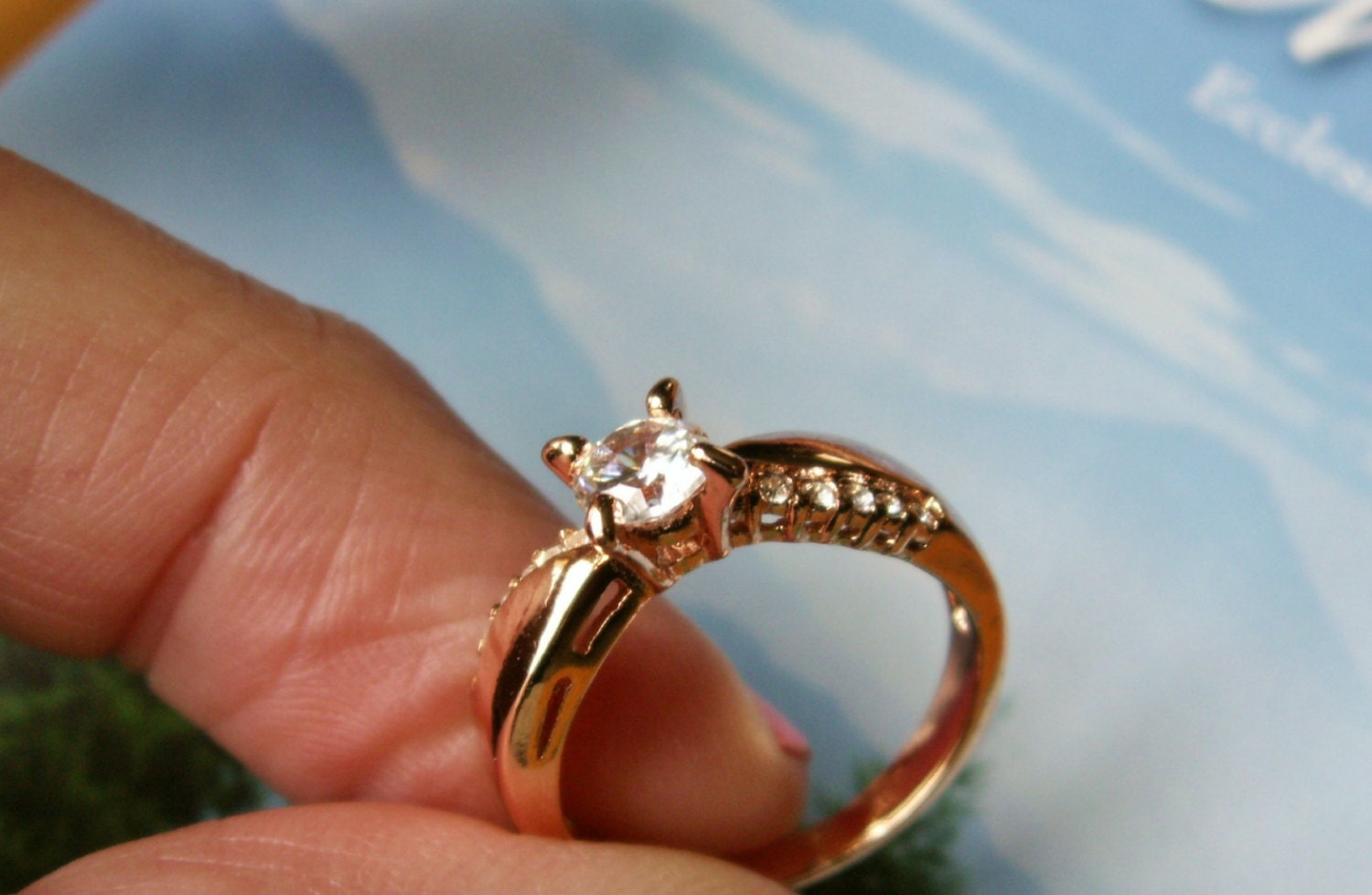 Rose Gold Faux Diamond Ring Believable Stones with Tiny Stones