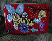 9 X 4 Inch hand Painted Red Tin box, A Buzzing We will Go Hand painted Art
