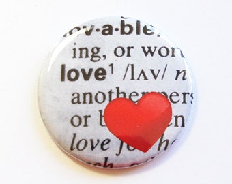 Pocket mirror, Love Mirror, purse mirror, gift for her, Black, White, Red, Love, Heart, Valentines Day, Heart Mirror (4331)
