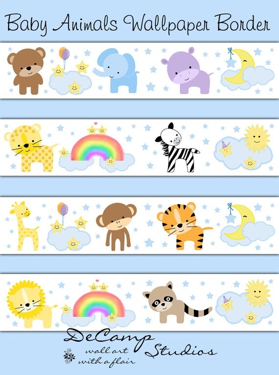 MOON STARS NURSERY Animal Decal Wall Art Border Stickers Room