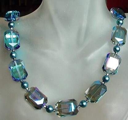 Teal Crystal Necklace Teal Color Crystals 20lg 51cm by camexinc