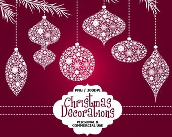 70% OFF SALE 24 Digital Ornate Christmas Decorations Clip Art Christmas, Decorations, Commercial and Personal use, Instant downloa