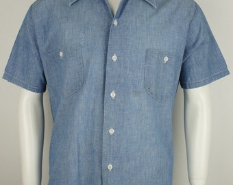 Items similar to Vintage Men's 1960's Blue Blanket Chambray Work Shirt ...