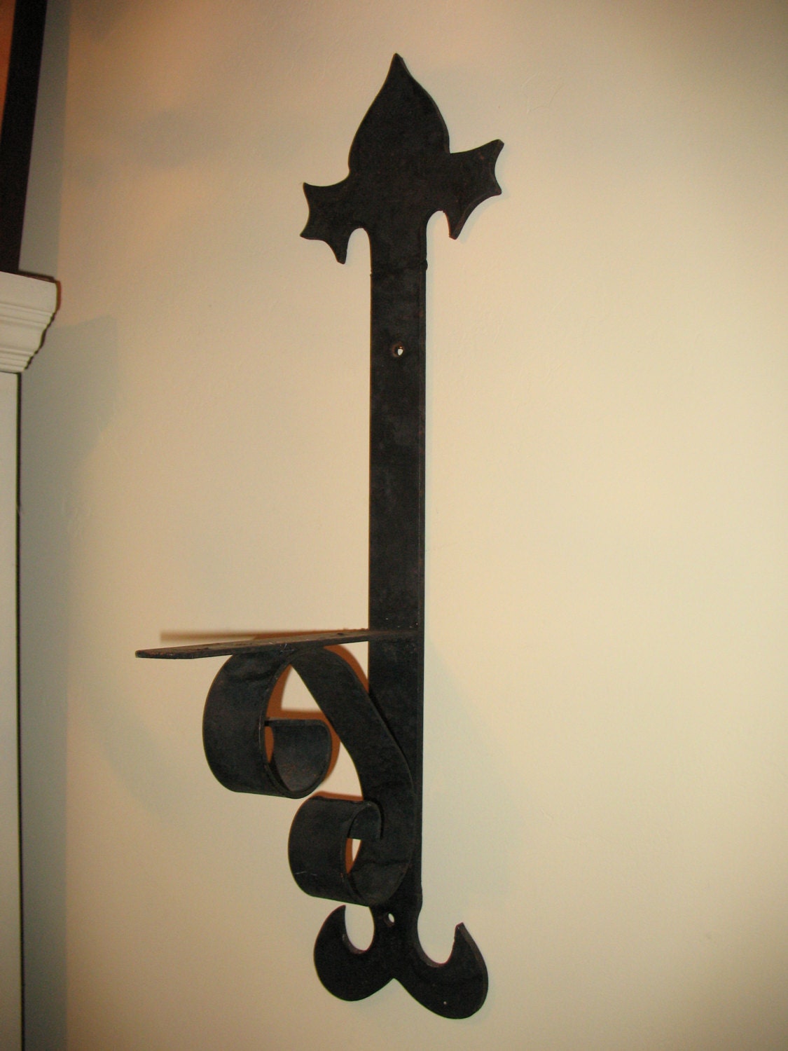 Large Pair Wrought Iron Shelf Brackets with Fleur de Lis