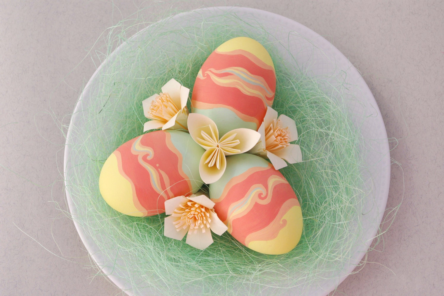 Easter Decor hand painted Eggs wooden eggs coral by WaveofLight