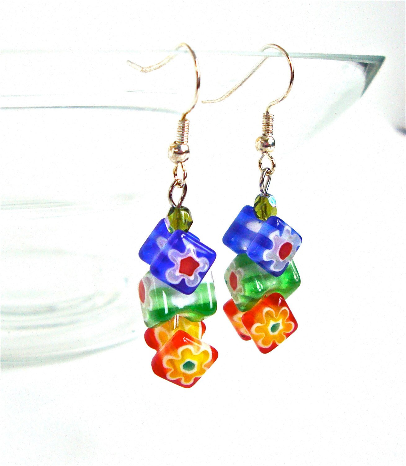 Colorful beads earrings millefiori earrings glass bead
