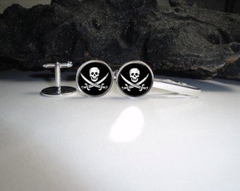 Pirate CuffLinks and Tie Clip 20mm/Pirate Cufflinks for Him/ Skull Cufflinks Skull Tieclip Men Gift
