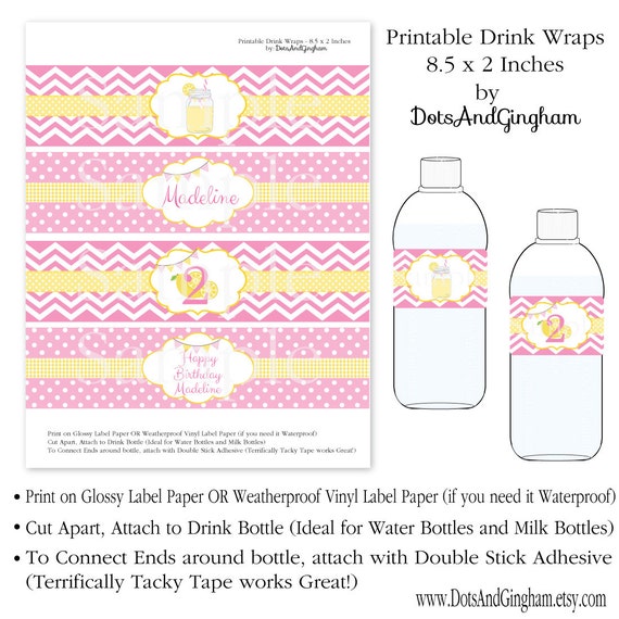 items similar to lemonade water bottle label lemonade drink wrap