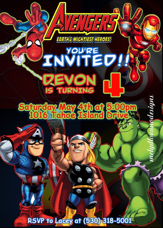 Marvel Avengers Birthday Invitation by MelyDLozanoDesigns on Etsy