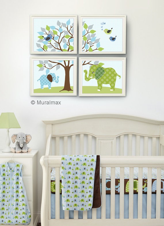 Ãhnliche artikel wie elefant kinderzimmer blau und grün, baby boy ...