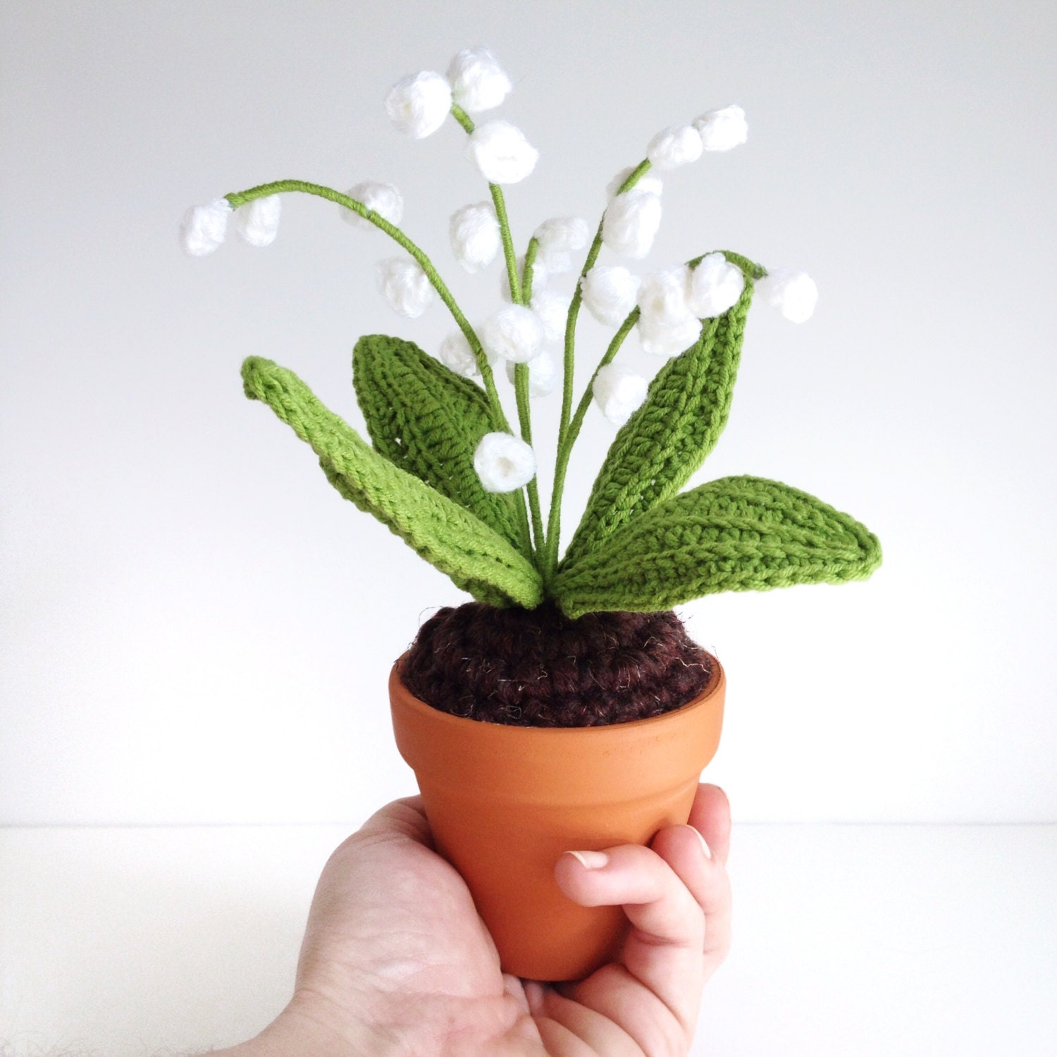 Mini Crochet Lily of the Valley in terra cotta pot