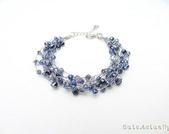 Dark blue crystal bracelet on silk thread, Dark blue bracelet