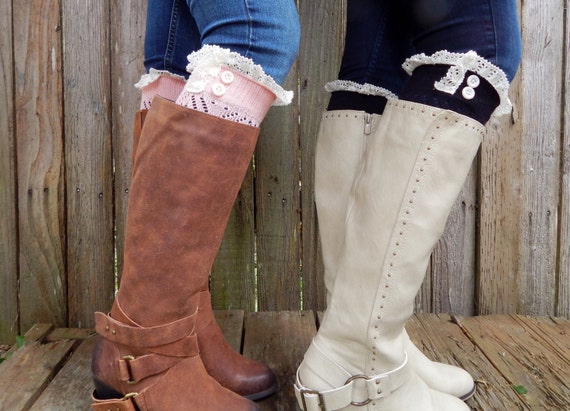 Boot Cuffs Vintage style Off-White lace sage green ivory pink gray tan beige boot socks