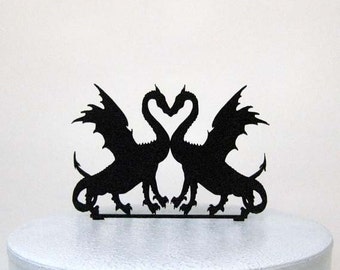 Wedding Cake Topper - Two Dragons in Love Silhouette Cake Topper