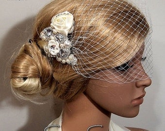 Mini Birdcage Veil with Pearls - EMILY main image 1