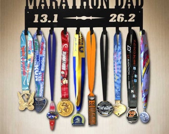 Marathon Dad Running Medal holder, Medal Hanger, Medal display, medal rack, medal hooks by SportHooks . Visit: www.sporthooks.com