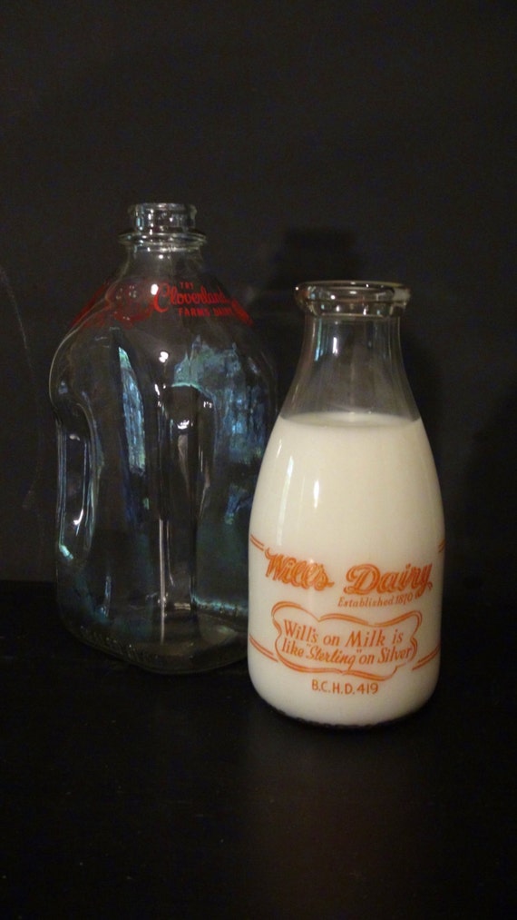 Set of 2 Vintage Milk Bottles / Cloverland Farms by ThistleBleu