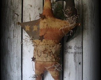 Primitive Americana Flag Star With Crow Door Hanger