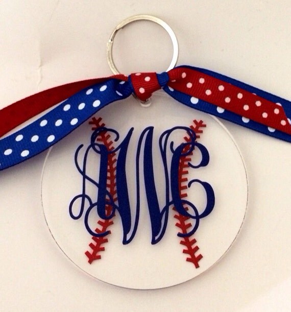 Monogrammed Baseball Round Acrylic Keychain by PalmettoMonograms