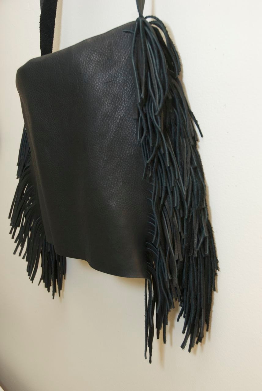 Big Black Fringed leather purse by HollyHawkDesigns on Etsy