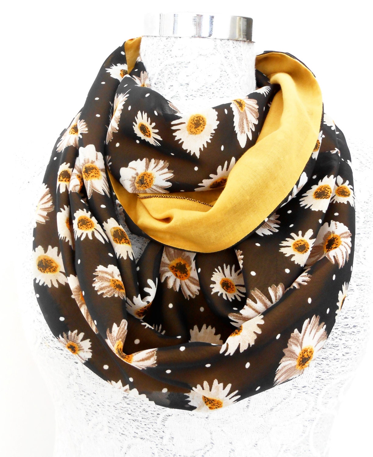 Daisy Infinity scarf double sided scarf flowery loop scarf
