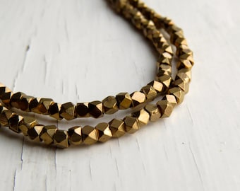 Brass faceted beads - cornerless cubes 3/3.5 x 3mm spacer beads (40)