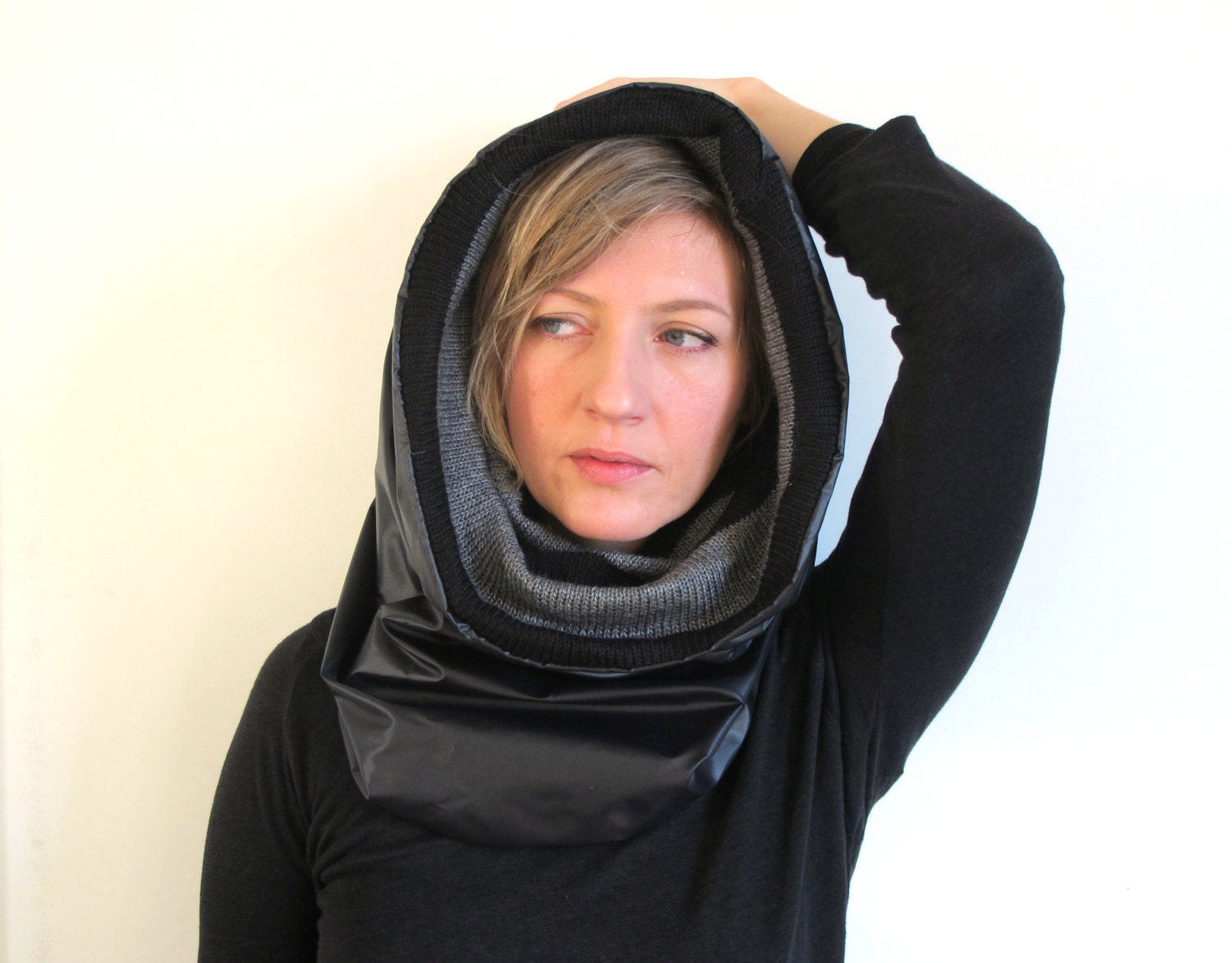 hooded knit with scarf lightweight  lining. 33Accessories by Waterproof Hooded Super scarf