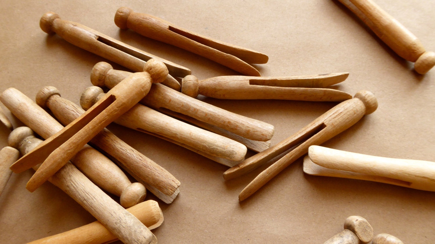 24 Vintage Wooden Round Clothes Pins Set of 24