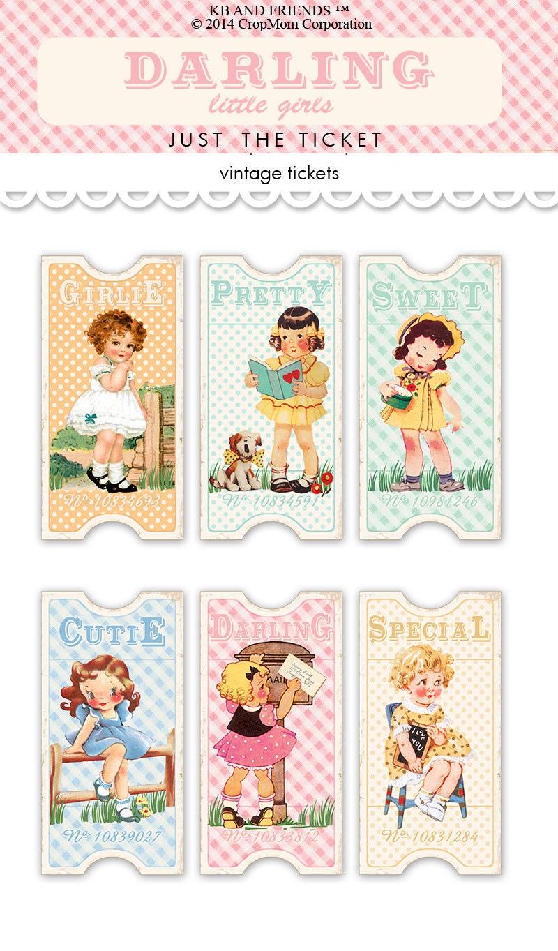 digital vintage tickets girls ephemera collage sheet