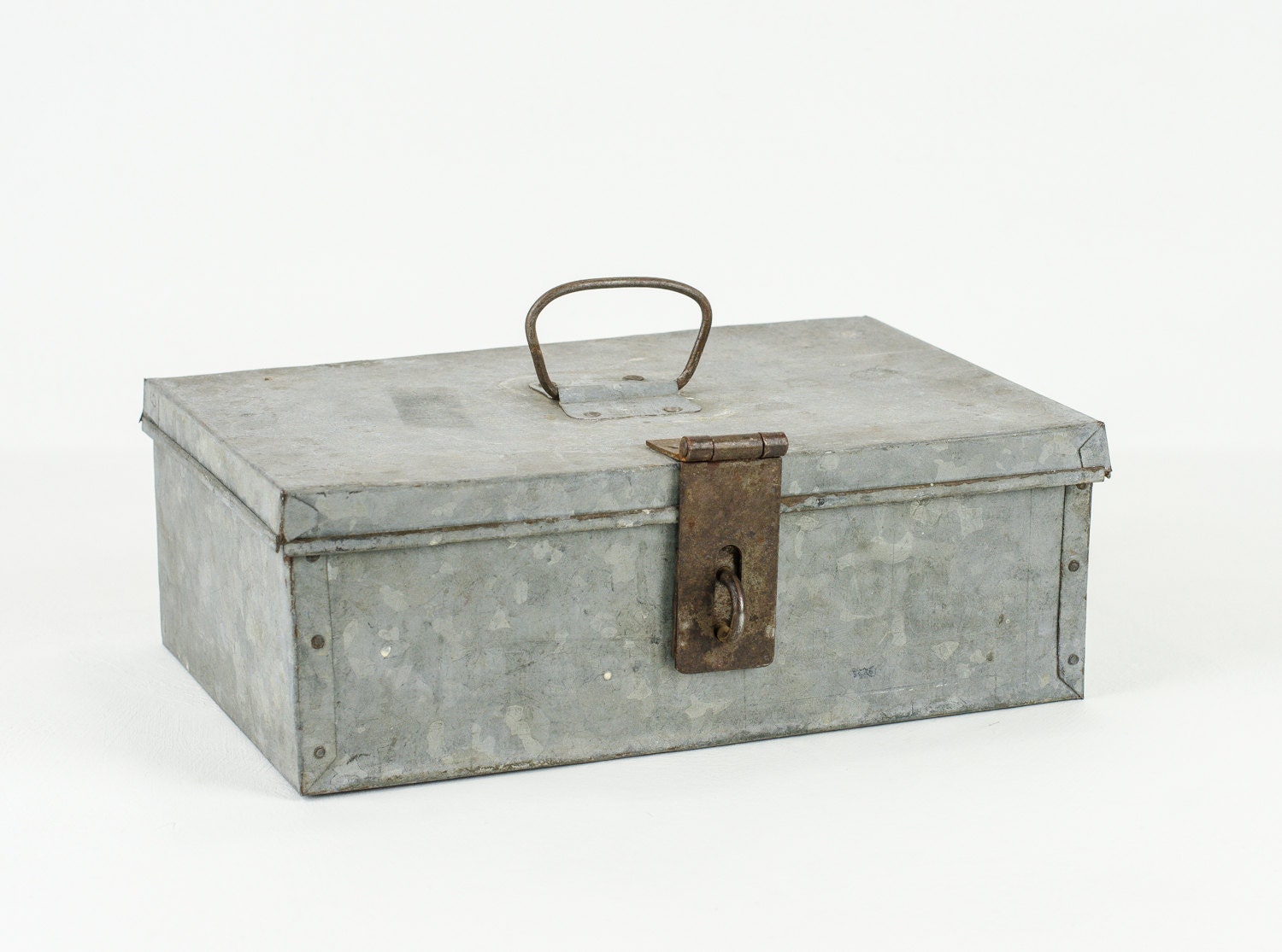 Vintage Galvanized Metal Industrial Storage Box