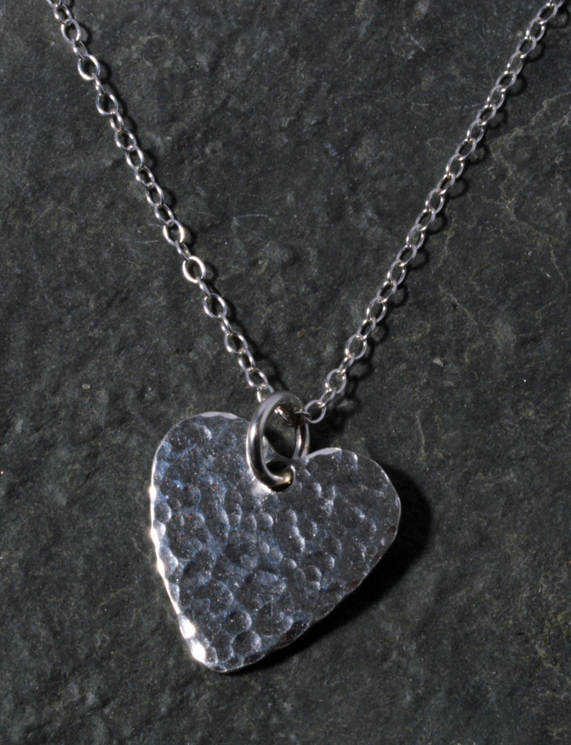 Sterling Silver Hammered Heart Necklace Pendant Charm Handmade