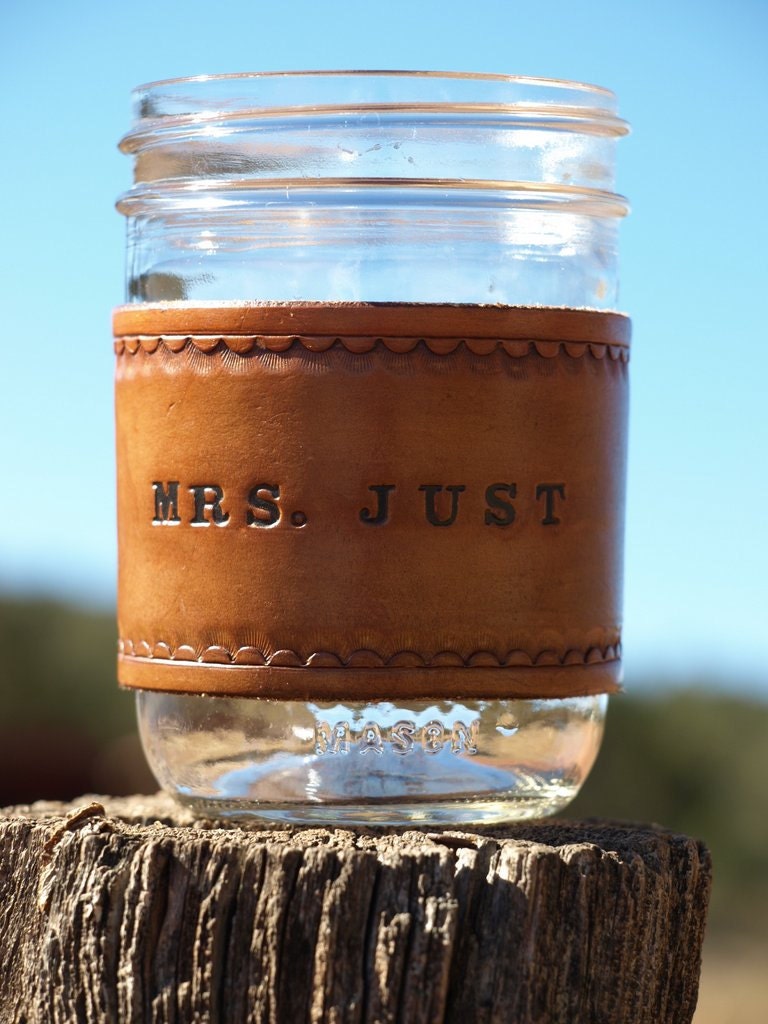 Items similar to Mason Jar Leather Koozie Jacket on Etsy