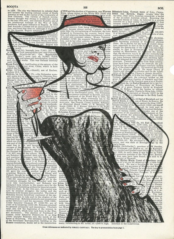 Portrait of Pretty Woman Dictionary Art Print on Upcycle Vintage Page Book Print Art Print Illustration Print Collage Print