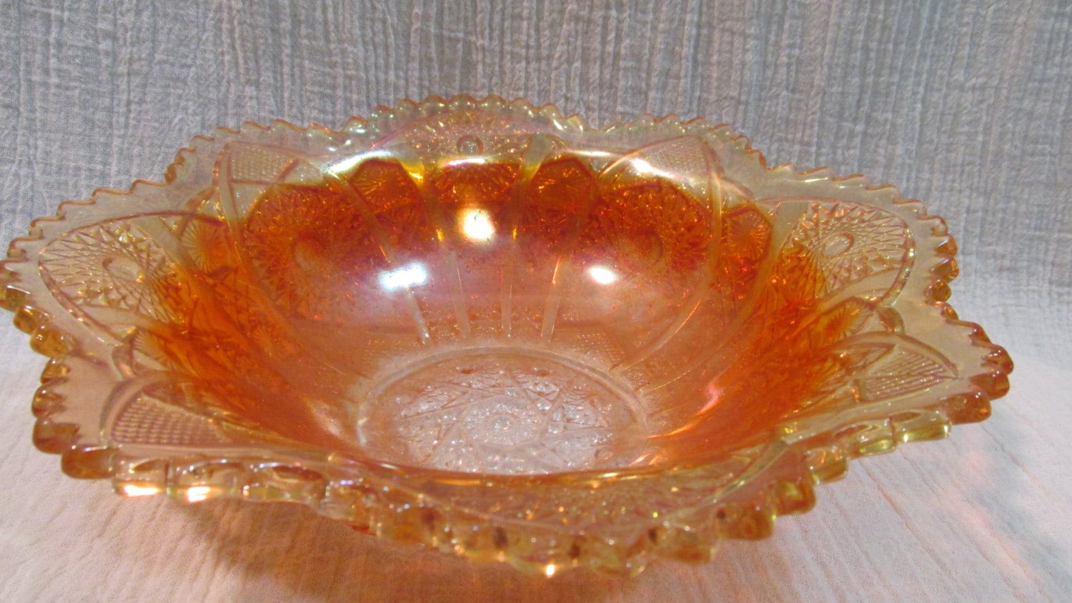 Vintage C 40s Orange Carnival Glass Decorative Bowl