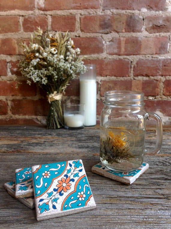 Items similar to Handmade Ceramic Tile Coasters on Etsy